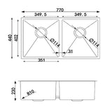 770x440x230mm Chrome Stainless Steel Double Bowl Kitchen Sink