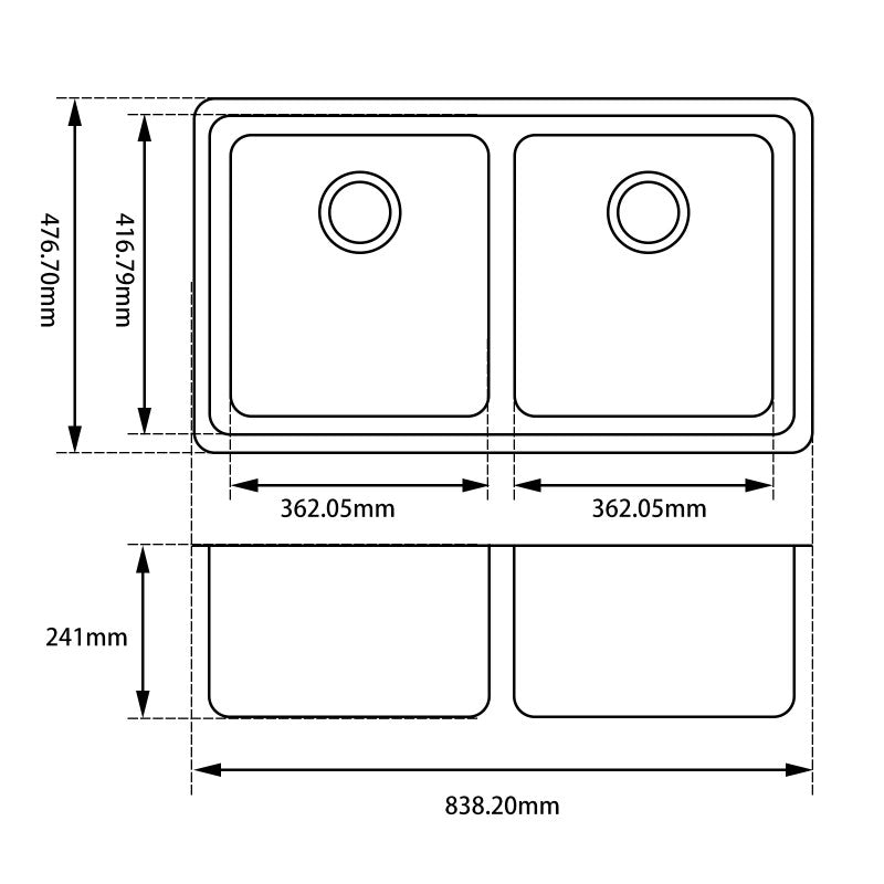 838x476x241mm White Granite Double Bowl Kitchen Sink