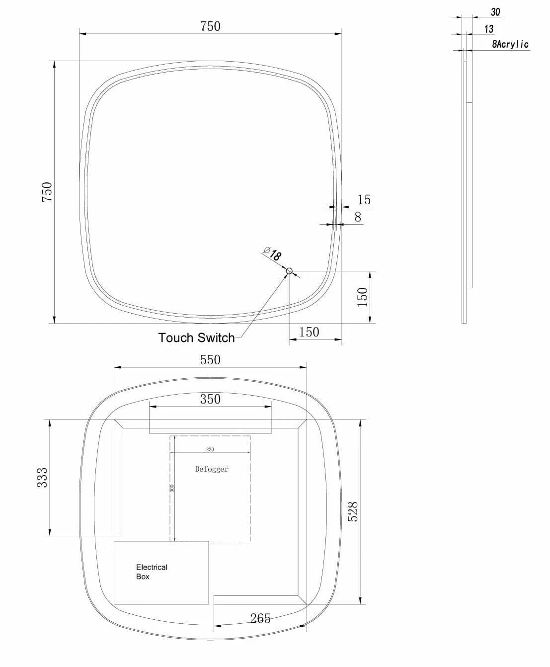 750x750mm LED Mirror