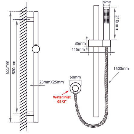 Chrome Shower Rail with Handheld Shower