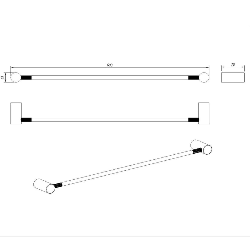 CADDENCE - 600mm Brushed Gunmetal Single Towel Rail