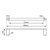 RUSHY - 800mm Gunmetal Single Towel Rail