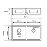 860x440x200mm Chrome Stainless Steel Double Bowl Kitchen Sink