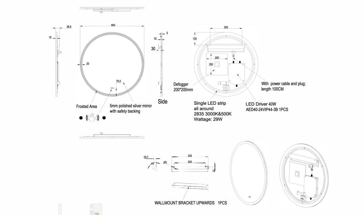 Ronda Backlit LED Mirror Smart Touch Free Controls 600mm OR600BM