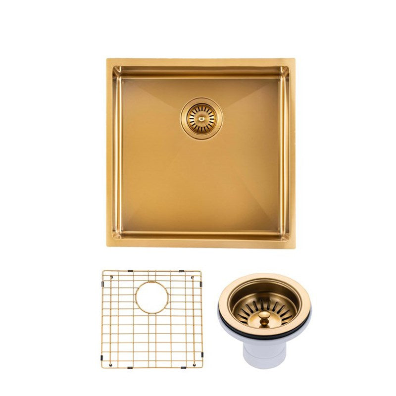440x440x205mm Brushed Brass Stainless Steel PVD Single Bowl Kitchen Sink