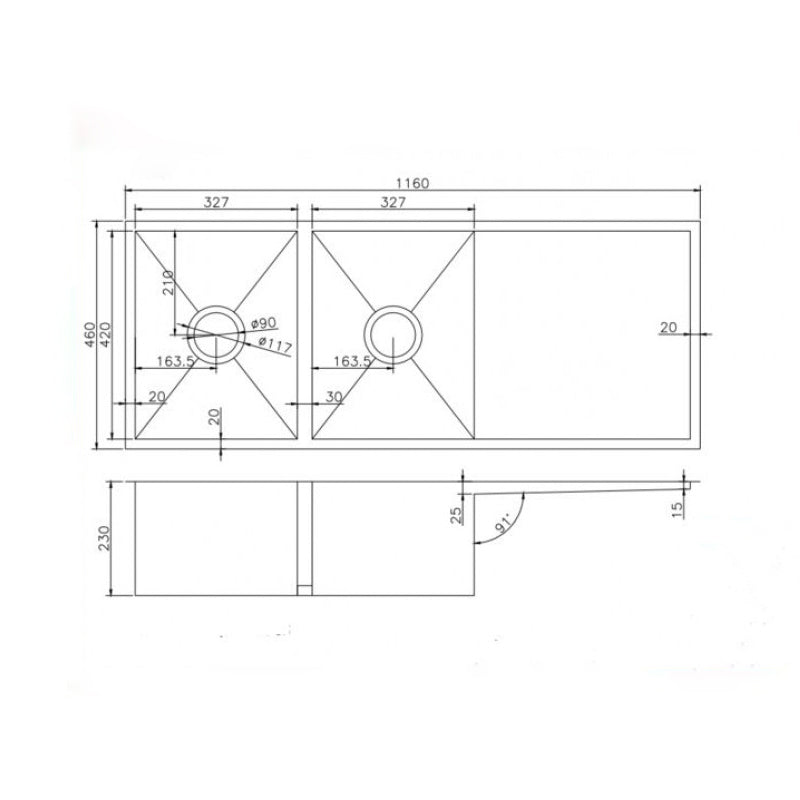1160x460x230mm Gunmetal Stainless Steel PVD Double Bowl Kitchen Sink