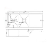 1160x460x230mm Gunmetal Stainless Steel PVD Double Bowl Kitchen Sink