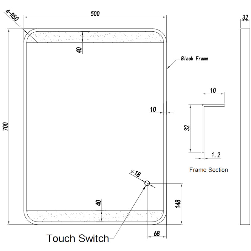 500x700mm Framed LED Mirror