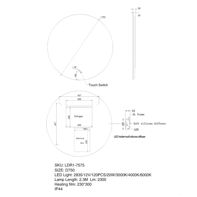 750mm LED Mirror