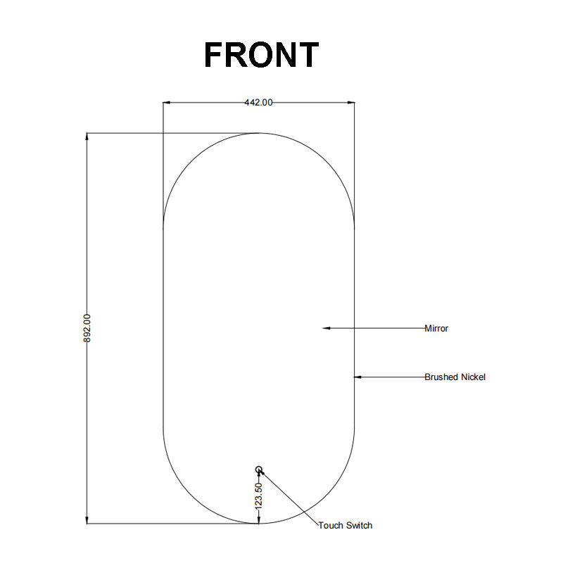 450x900mm Brushed Nickel Framed LED Mirror