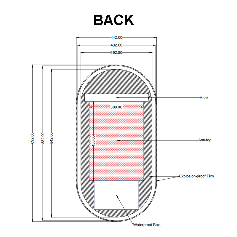 450x900mm Brushed Nickel Framed LED Mirror
