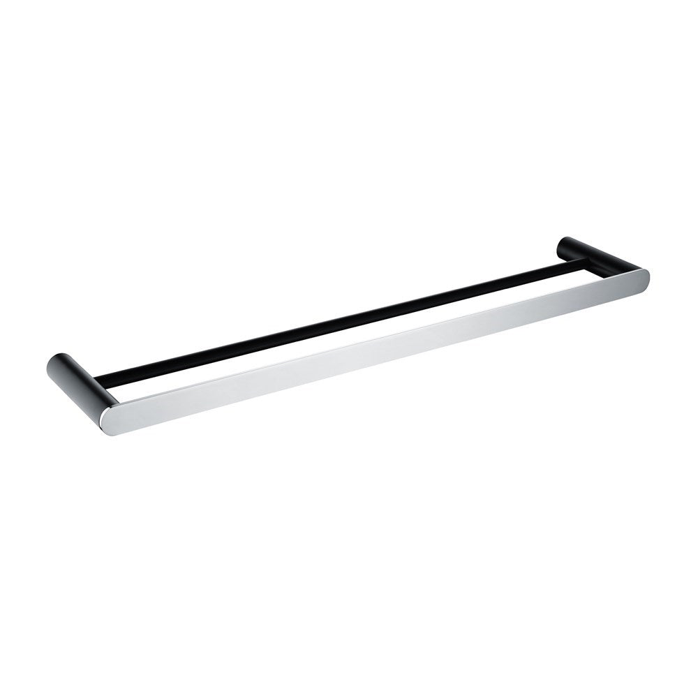 RUSHY - 600mm Black & Chrome Double Towel Rail