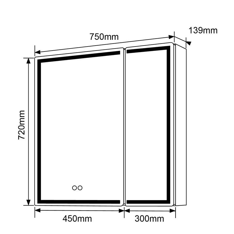 750x720x139mm LED Shaving Cabinet