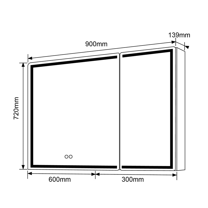 900x720x139mm LED Shaving Cabinet