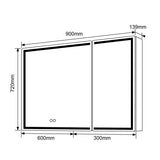 900x720x139mm LED Shaving Cabinet