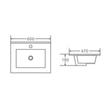 600mm Ceramic Top Vanity Basin