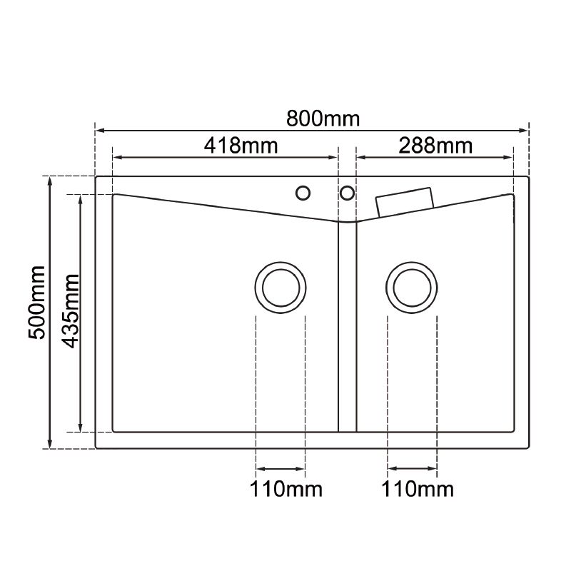 800x500mm Concrete Grey Granite Double Bowl Kitchen Sink