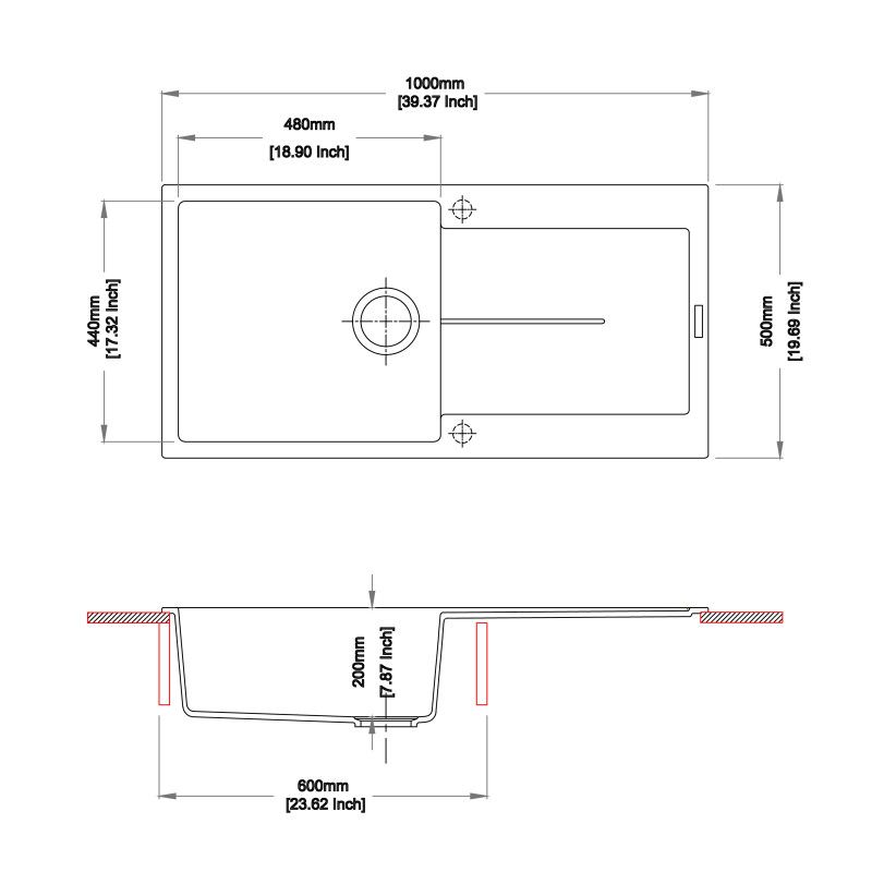 1000x500mm White Granite Single Bowl Kitchen Sink