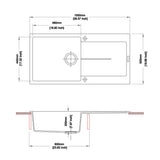 1000x500mm White Granite Single Bowl Kitchen Sink