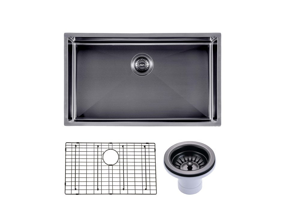 762x457x254mm Gunmetal Stainless Steel PVD Single Bowl Kitchen Sink
