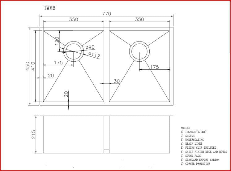 770x450x215mm Chrome Stainless Steel Double Bowl Kitche Sink