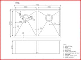 770x450x215mm Chrome Stainless Steel Double Bowl Kitche Sink