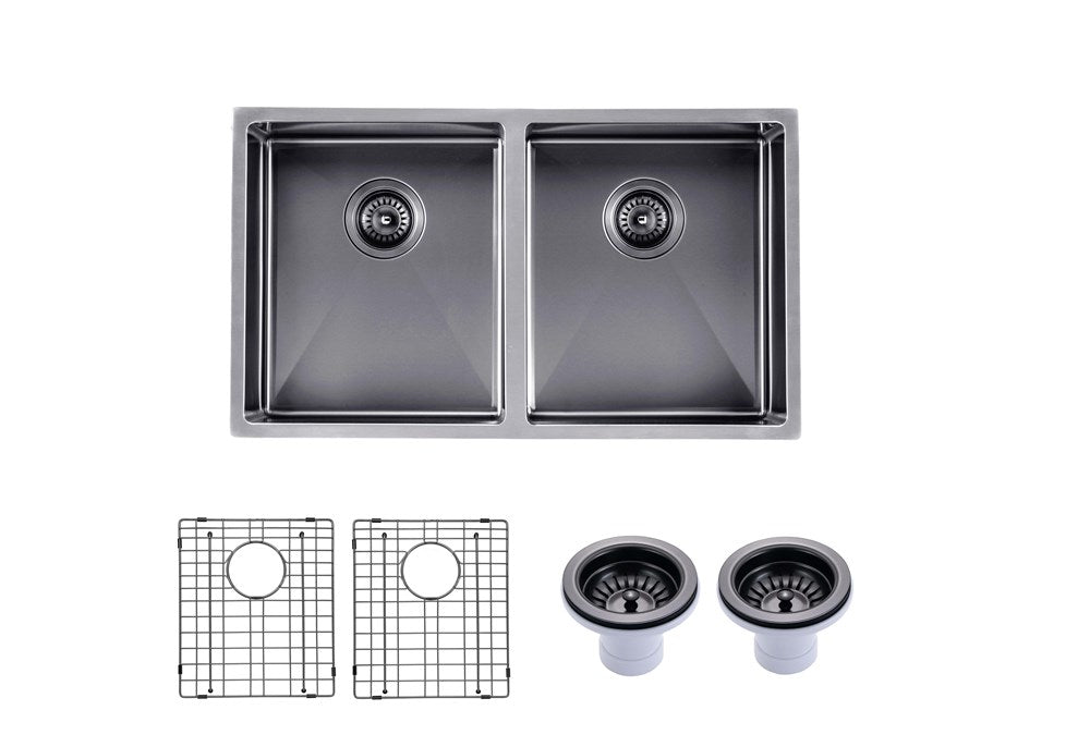 820x457x230mm Gunmetal Stainless Steel PVD Double Bowl Kitchen Sink