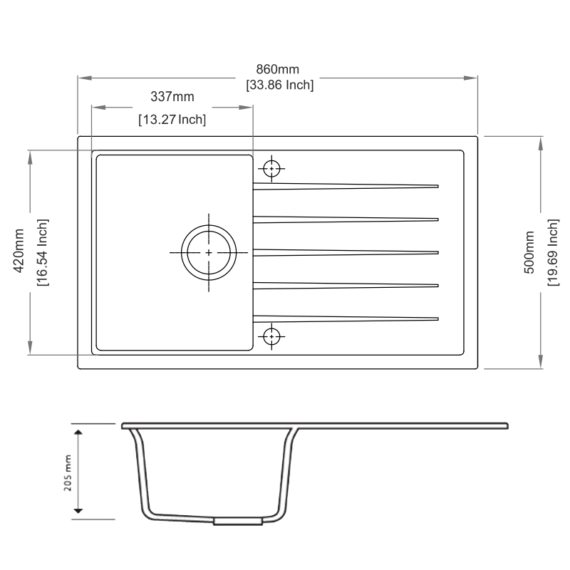 860x500mm Black Granite Single Bowl Kitchen Sink