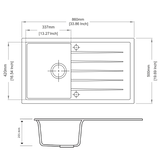 860x500mm White Granite Single Bowl Kitchen Sink