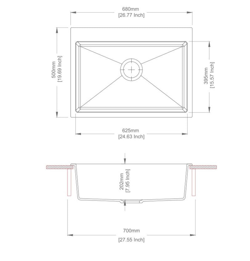 680x500x220mm White Granite Single Bowl Kitchen Sink