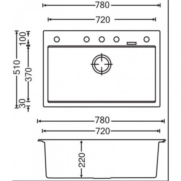 780x510x220mm Concrete Grey Granite Single Bowl Kitchen Sink