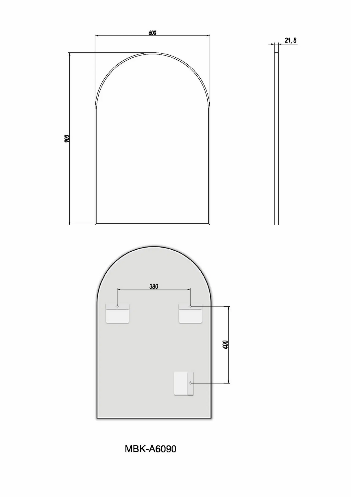 600x900x21.5mm Matte Black Framed Mirror