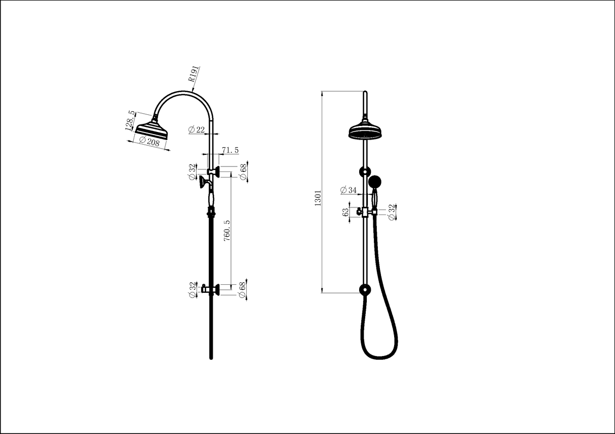 IKON Clasico Round Twin Shower Universal Water Inlet Brass In Various Colour