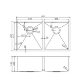 820x457x230mm Chrome Stainless Steel Double Bowl Kitchen Sink