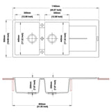 1160x460x200mm White Granite Double Bowl Kitchen Sink