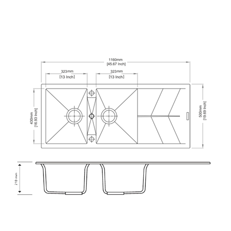1150x500mm Concrete Grey Granite Double Bowl Kitchen Sink