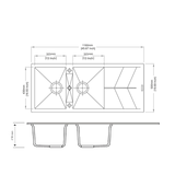 1150x500mm Concrete Grey Granite Double Bowl Kitchen Sink