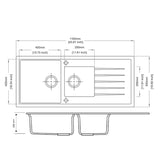 1160x500mm Concrete Grey Granite 1 & 1/2 Bowl Kitchen Sink