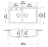 860x500x200mm Concrete Grey Granite 1 & 3/4 Bowl Kitchen Sink